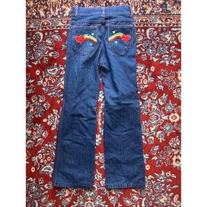 Vintage 1970s Girls Bell Bottom Jeans Size 8 Slim Wear Me Apparel Embroirdered